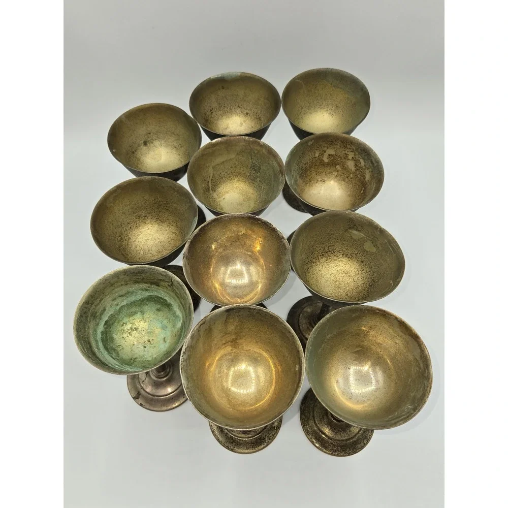 Antique‎ British Sheffield Electro-Plated Nickel Silver Goblet Set of 11 4-7/8